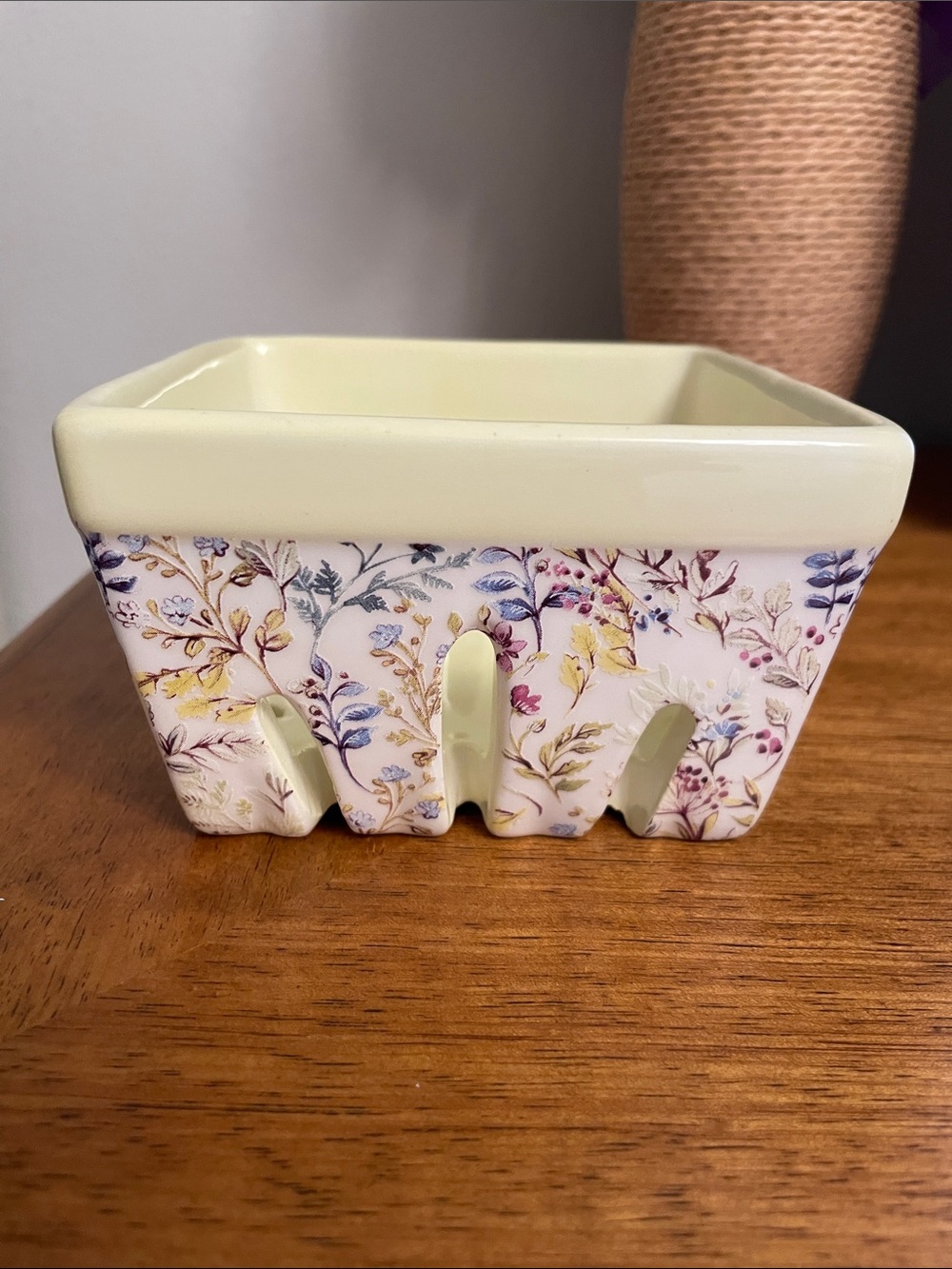 TAG Square Floral Botanical Ceramic Berry Basket Colander Tags Still Attached